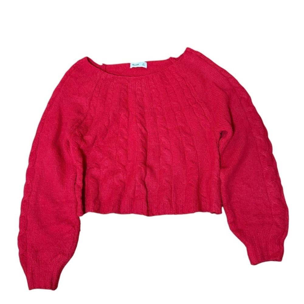 Hollister| Women's Red Comfy Cloud Off-the Shoulder Cable Knit Sweater- Size XS - Picture 2 of 9